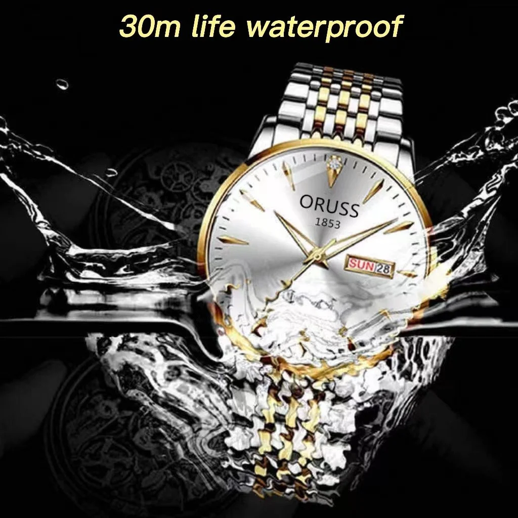 ORUSS Top Brand Luxury Quartz Watches for Men Luxury Luminous Pointer Watch Fashion Business Waterproof Stainless Steel Watches