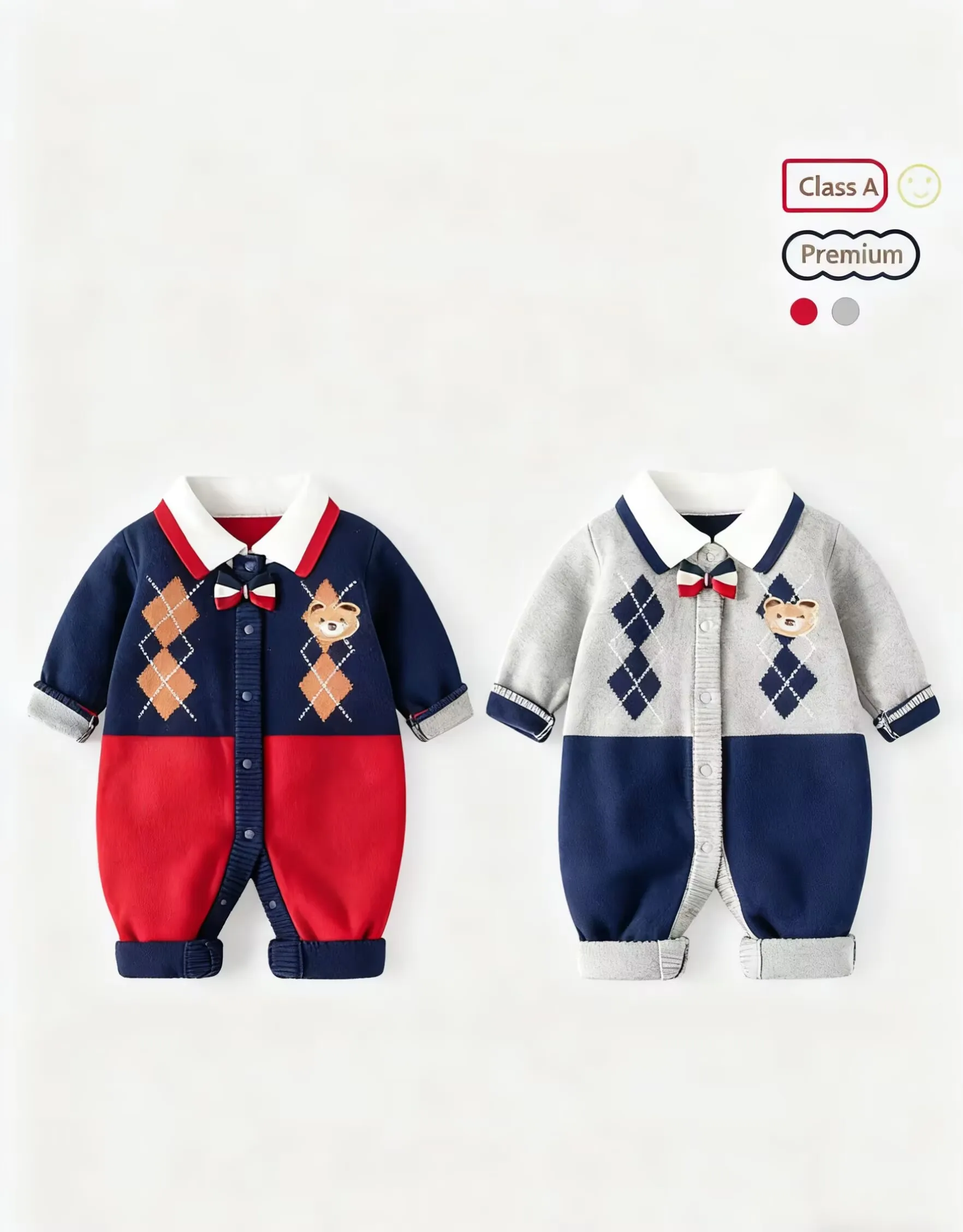 

Little Gentleman Baby Knitted Romper British Style Bow Tie Combed Cotton Soft Fall &Winter Outfits Christmas Photoshoot Clothes