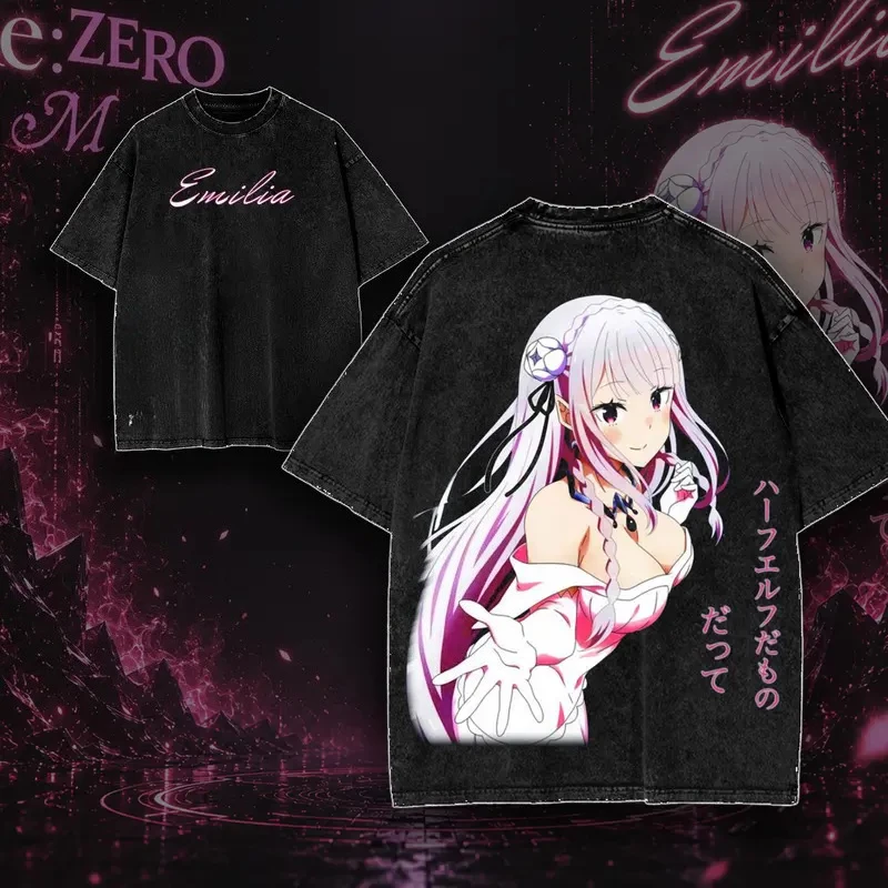 Rem Print T-shirt Anime Re ZERO Starting Life In Another World Clothing Men Women Cotton Tshirts Washed T Shirt Harajuku Tops