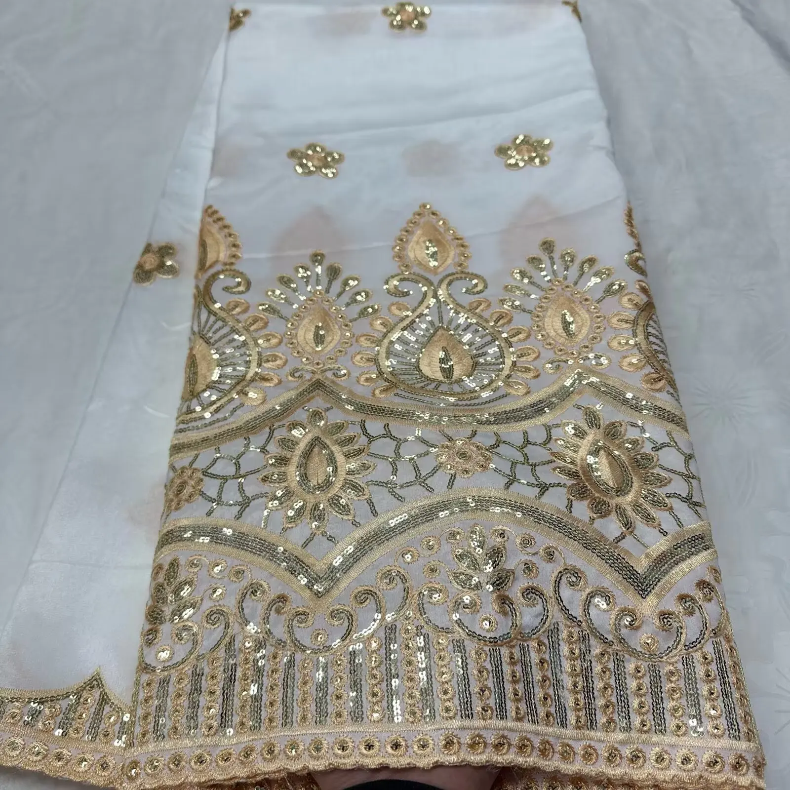 

High Quality African George Lace Fabric 5 Yards For Evening Dress Nigerian Embroidery Guipure George Lace Fabric Net Sequines