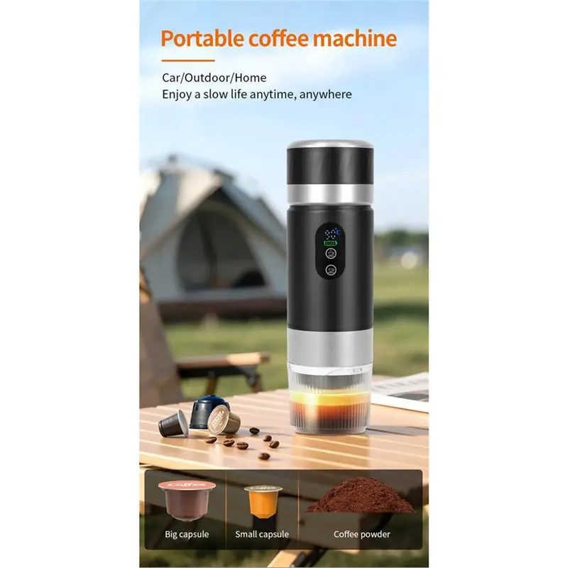 Efficient-Portable Coffee Machine 80Ml Self-Heating 20Bar Espresso Coffee Maker For Travel Office Capsule& Ground Type Machines