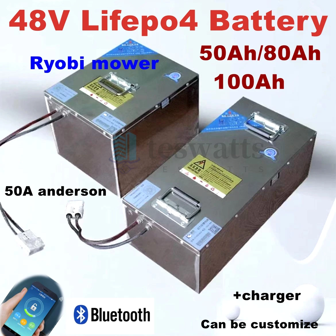 48V 50AH 80Ah 100Ah Lifepo4 lithium battery pack for Ryobi RM480e RM300e ZT480ex 300MV Zero Turn riding mower