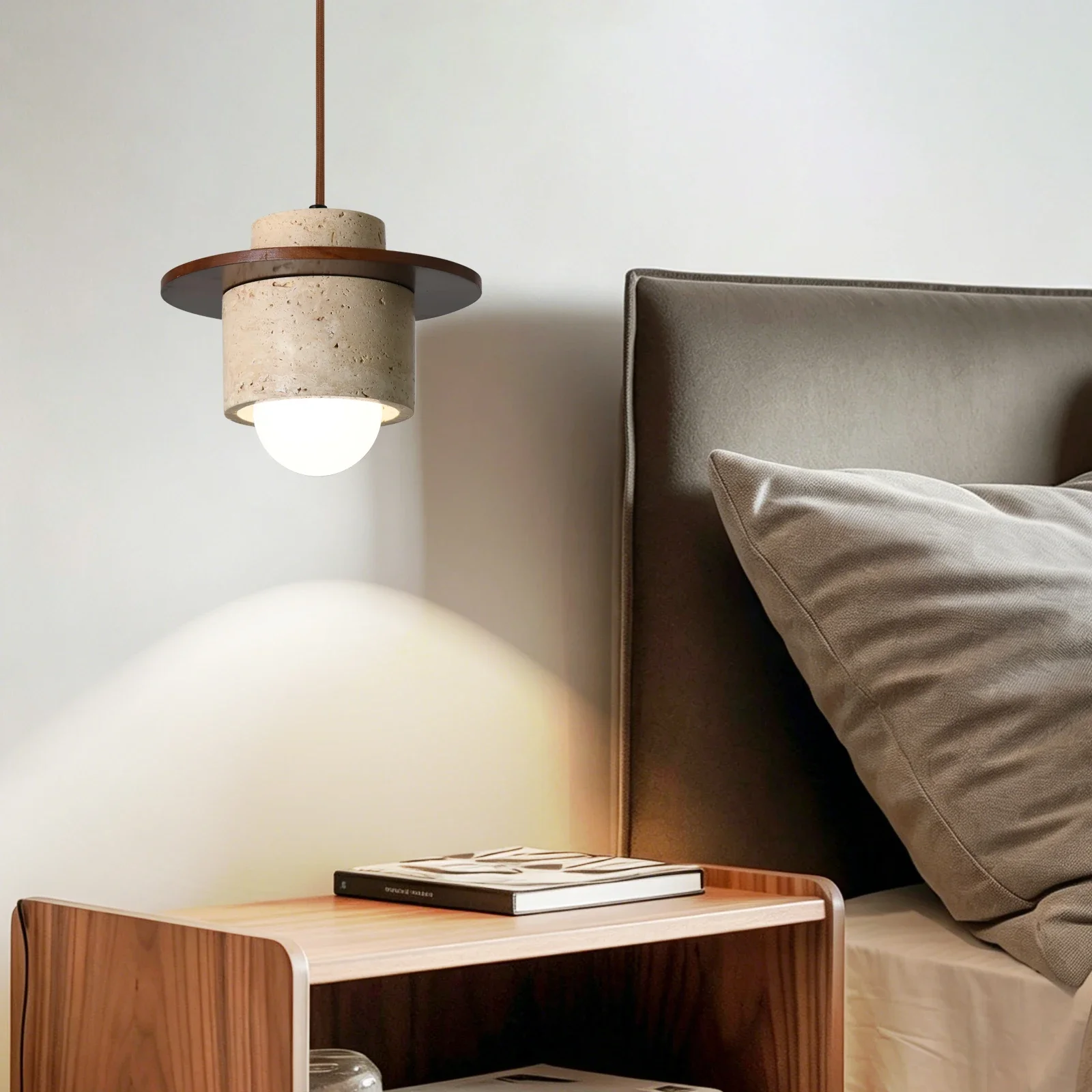 Retro Style Bar Pendant Lamp High Quality Stone LED Chandelier Indoor Lighting Walnut  for Cafe Bedroom Parlor