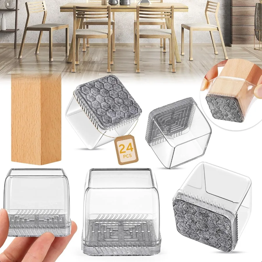 

24PCS Square Chair Leg Floor Protectors Furniture Sliders Chair Leg Protectors for Hardwood Floors NonSlip Felt Furniture Pads