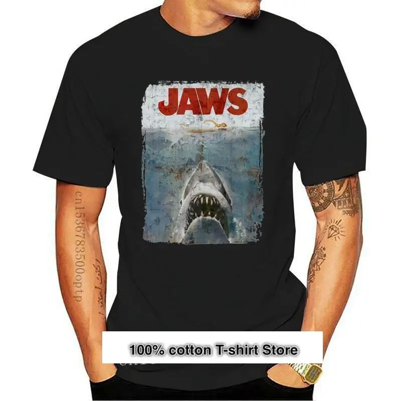 Jaws-Camiseta con estampado desgastado de Spielberg, camiseta con cartel de película, estampado enorme S 3Xl