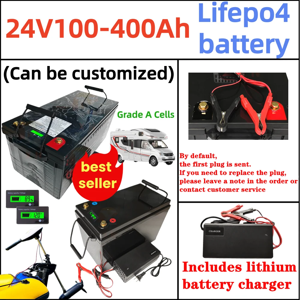24V 100Ah Lifepo4 Lithium Battery 120Ah 150Ah 180Ah 200Ah 300Ah 400Ah for 2000W 5000W Solar Panel Base Staion UPS Outdoor RV