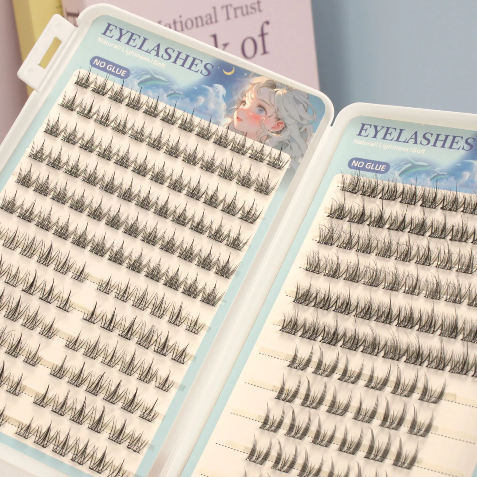 1 caja de 4 pestañas postizas autoadhesivas naturales sin pegamento, que incluyen girasol, trilogía y ojo de gato estilo camelia