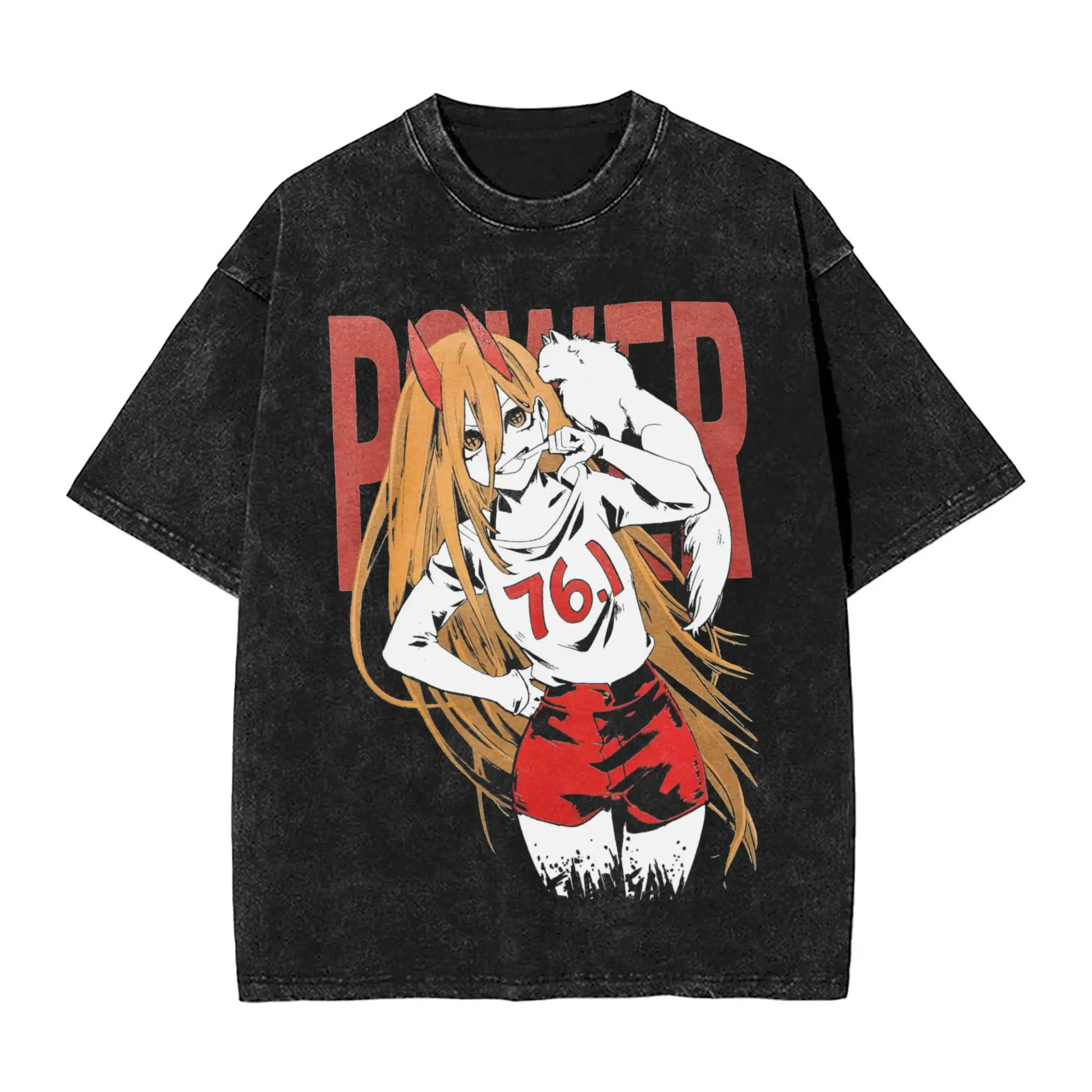 Chainsaw Man Power Washed T Shirt Streetwear Hip Hop Vintage T-Shirts Anime Manga Tees Men Women 100% Cotton Harajuku Printed