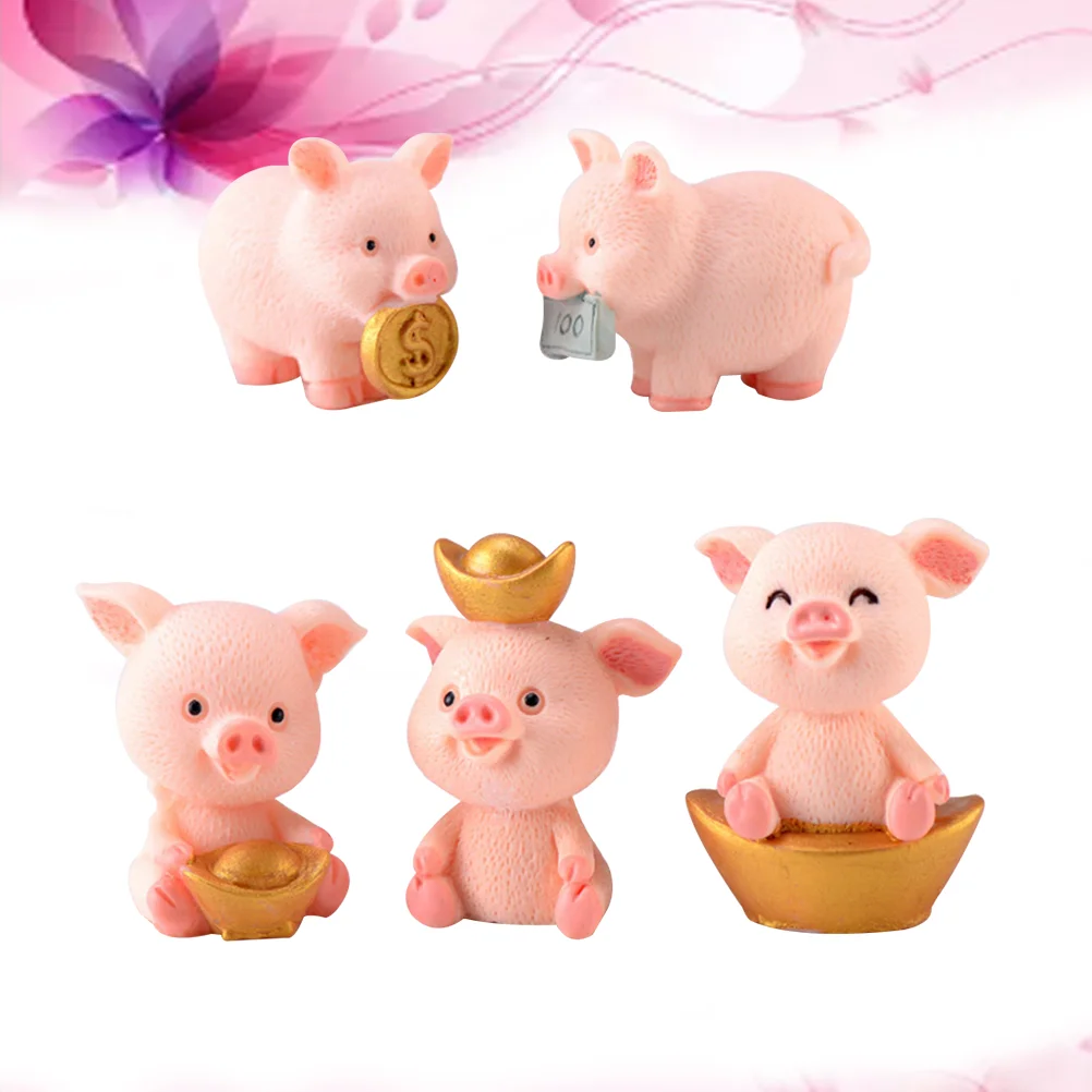 5 Pcs Resin Little Pigs Figurines Ornaments for Artificial Ornaments Figurines Ornaments Miniature Garden Decoration Gifts