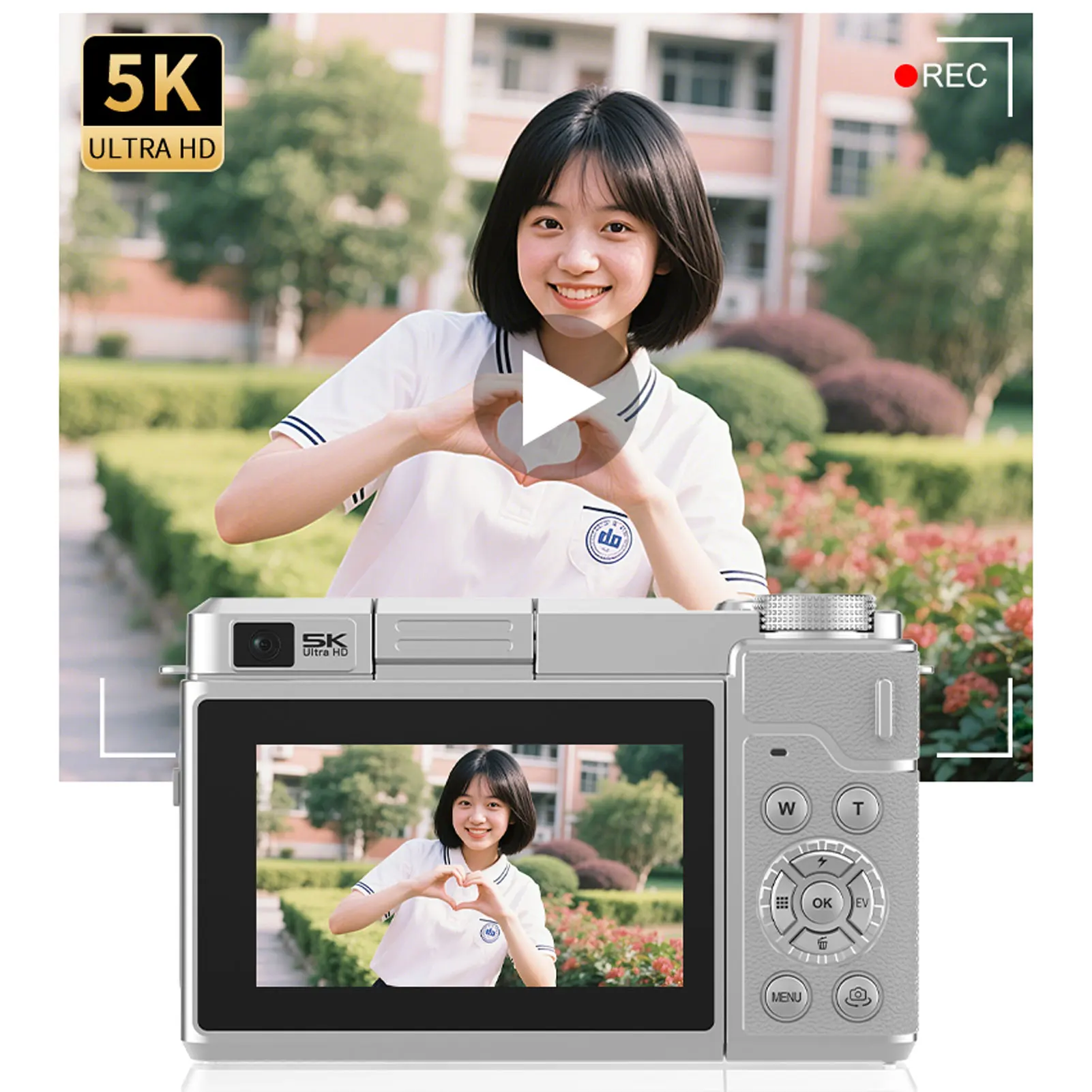 5K Digital Camera 3.0 Inch LCD Screen 80MP HD Autofocus Digital Camera 180 Degree  Screen 18X Digital Zoom for Photography
