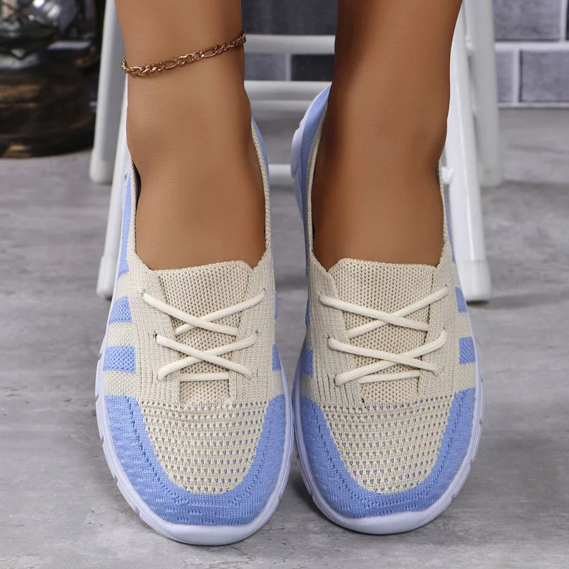 Fashion Striped Summer Sneakers for Women Breathable Knitting Non-Slip Sports Shoes Woman Mix Color Soft Bottom Casual Shoes