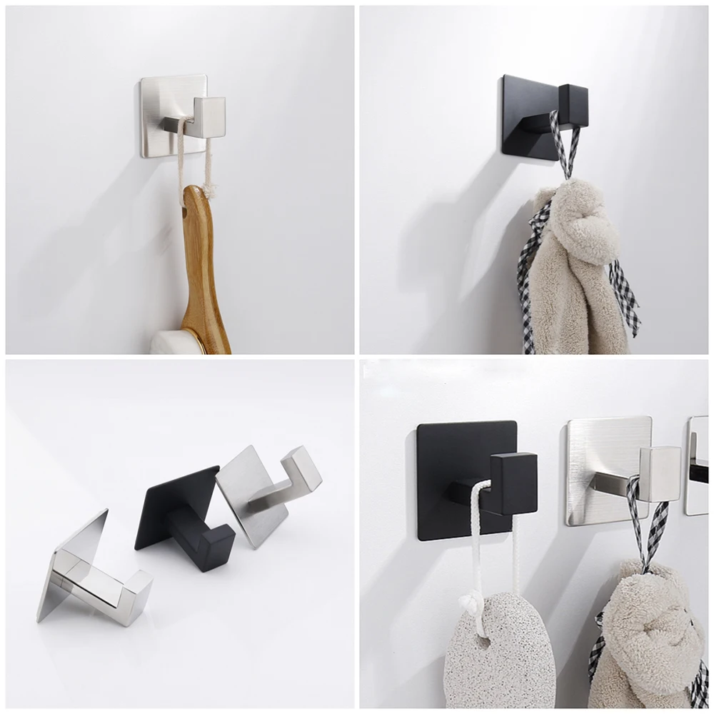 Adhesive Wall Hook Stainless Steel Hanging Hooks Key Wall Stickers Holder Coat Towel Rack Clothe Bag Hanger Bathroom Accessories