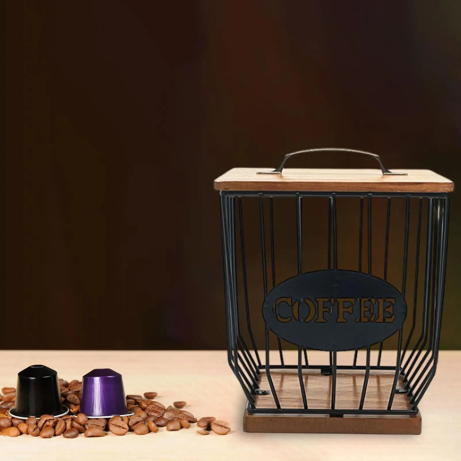 

Coffee Pod Holder, Modern Coffee Pod Basket, Decor Organizer with Wooden Lid,