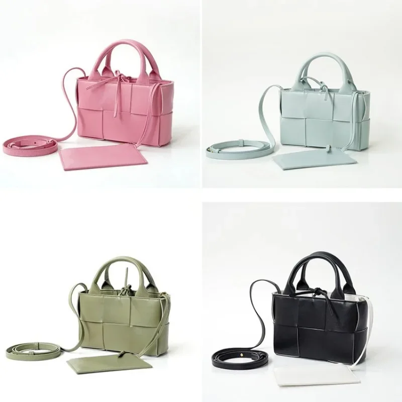 Inside Outside Full Leather Vegetable Basket Sheepskin Woven Handbag Mini Tote Bag Women Shoulder Messenger Bag Commute Leisure