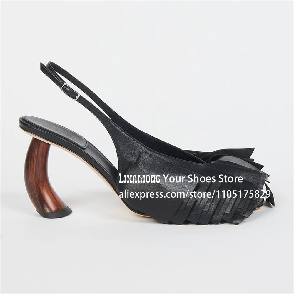 

Fringe Slingback Pumps Novelty Sculpture Rounded Heel Sandals Pointed Toe Buckle Strap Summer Shoes Custom Multicolor for Women