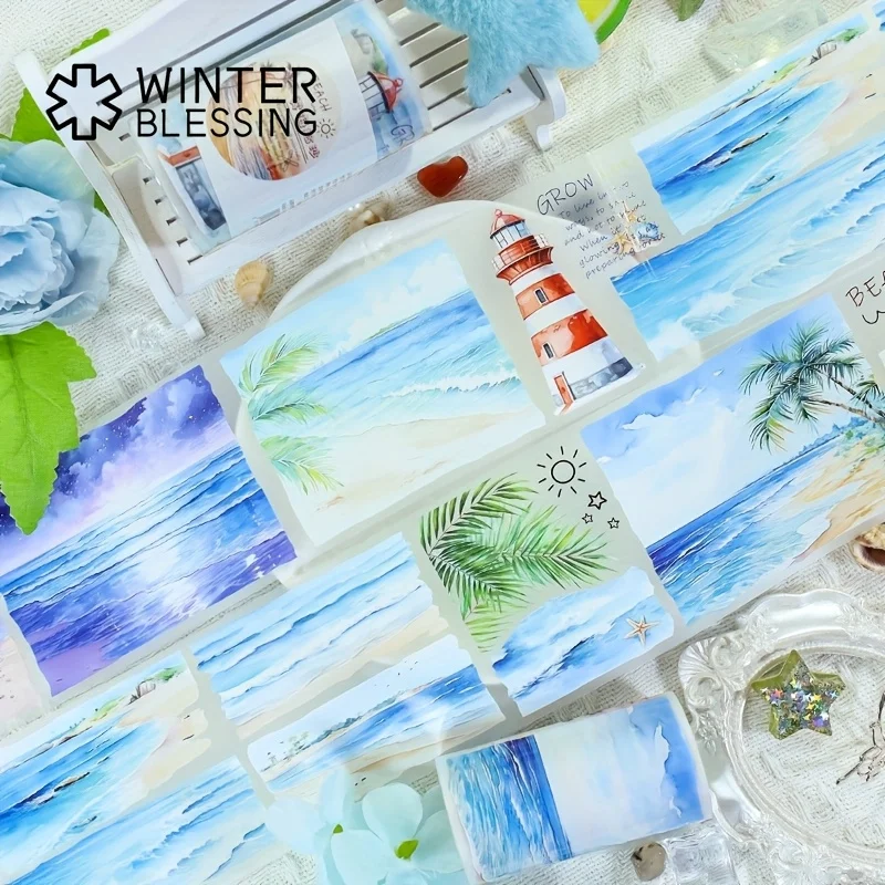 2m cenário à beira-mar pet washi fita praia cenário rolo transparente adesivos fita adesiva decorativa para scrapbooking diário