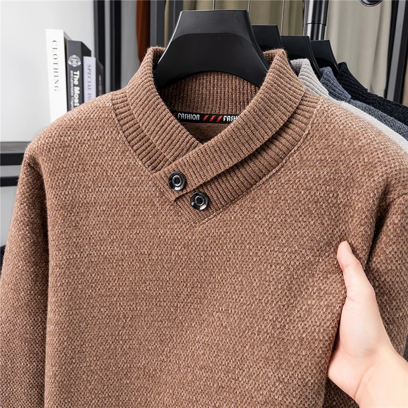 

Hot Selling Designer Quality Men's Knitted Sweaters Scarf Collars Plush Thick Pullover Winter Cold Resistant Interior Menswear