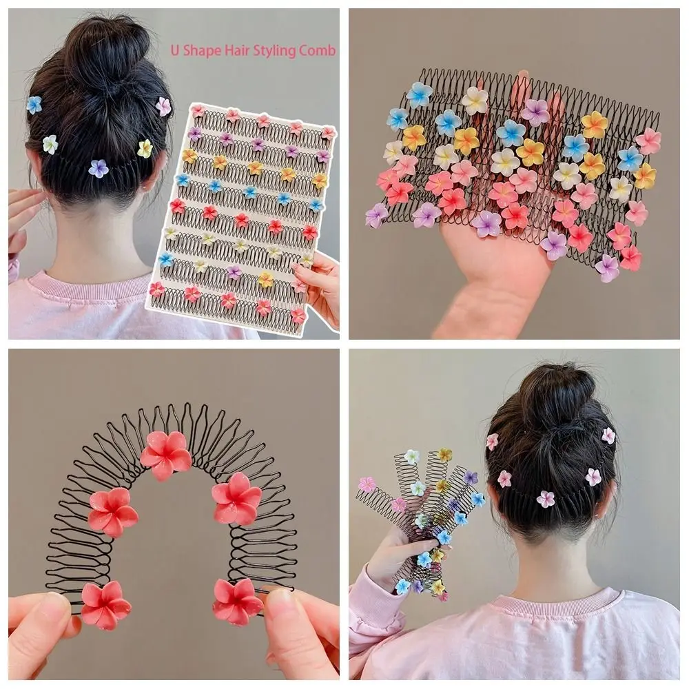 Spring U Shape Hair Styling Comb Teeth Fixed Combs Invisible Extra Hair Holder Headwear Hair Accessories Flower Hairpin Children
