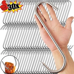 10/30PCS Stainless Steel S Hooks with Sharp Tip Kitchen Meat Hanger Hanging Hooks Butcher Shop BBQ Hook Kitchen Baking Gadgets