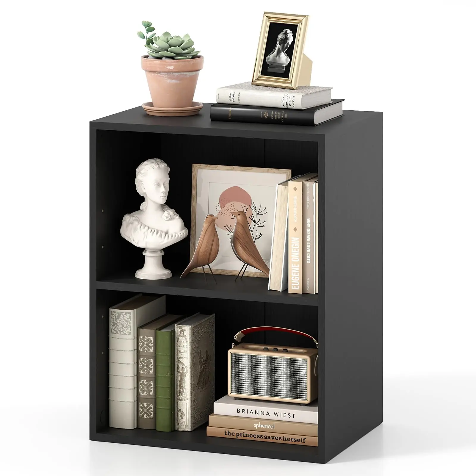 

2-Tier Adjustable Open Bookshelf For Living Room Bedroom Study Office
