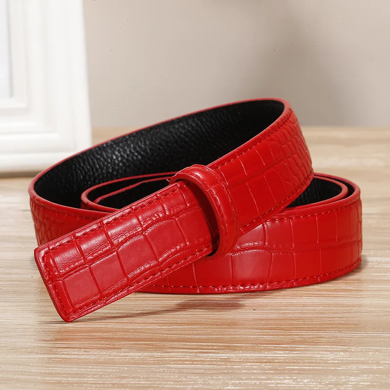 3.5cm Headless Pattern Cattle Leather Belt  Headless Buckle Pin Buckle Men\'s Belt Strap