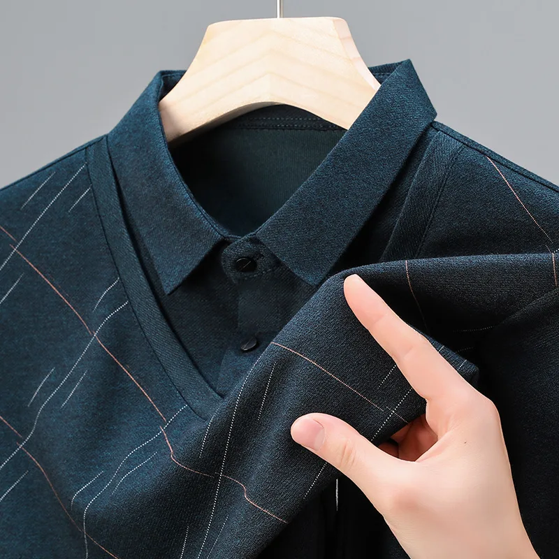 

Long Sleeve Shirt Casual Diamond Pattern Dad Clothes Middle-Aged And Elderly Men's Spring Autumn High-End Feeling T-Shirt