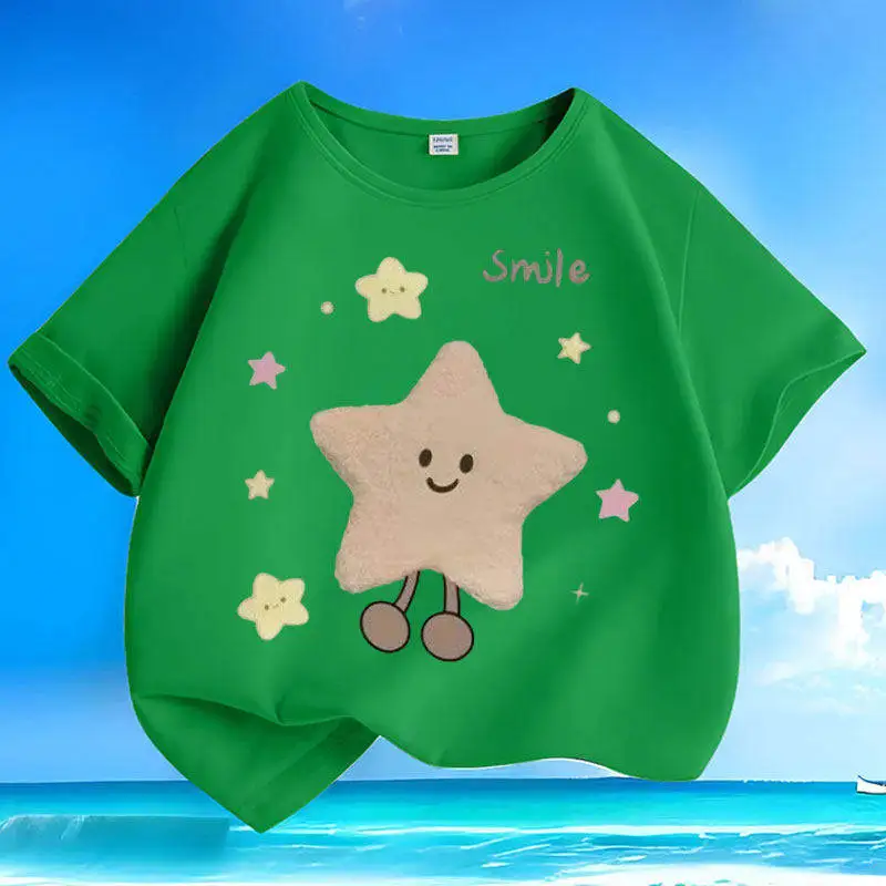 Cotton Summer New Parent-child Outfit Cartoon Little Star Short Sleeved Children's Round Neck Loose T-shirt Casual Top Trend