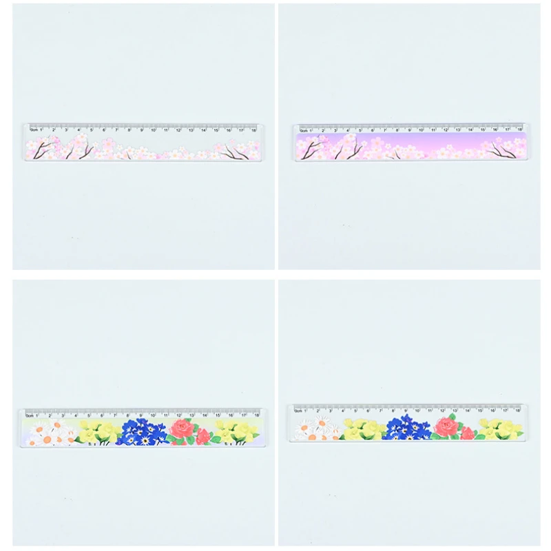 18 cm Transparent acrylic flower Ruler Multifunction diy Drawing Tools Student Rulers School Office Stationery Supplies