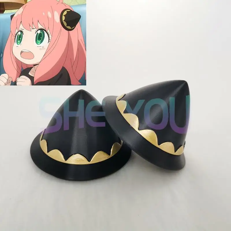 Anya Forger spinki do włosów Anime Cosplay nakrycia głowy czarne włosy ozdoby dziewczęce stożkowe rekwizyty do Cosplay akcesoria do włosów