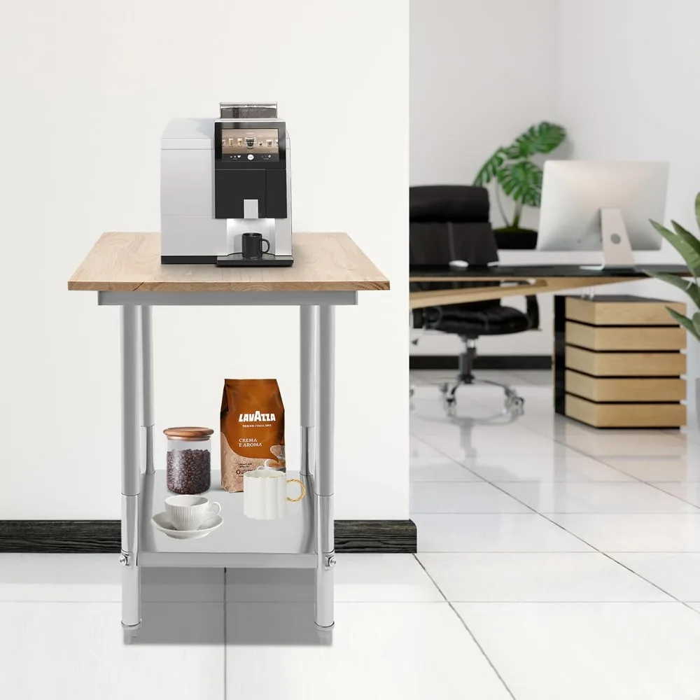 طاولة إعداد المطبخ التجارية مقاس 24 × 24 × 35 بوصة منضدة خشبية مع رف سفلي لاستخدام المطاعم