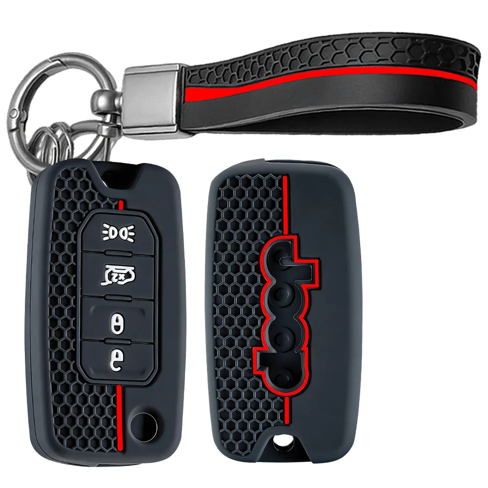 Silicone Key Cover With Chain For Jeep Cherokee Compass Renegade Grand Commander For Dodge Journey Challenger JCUV Charger