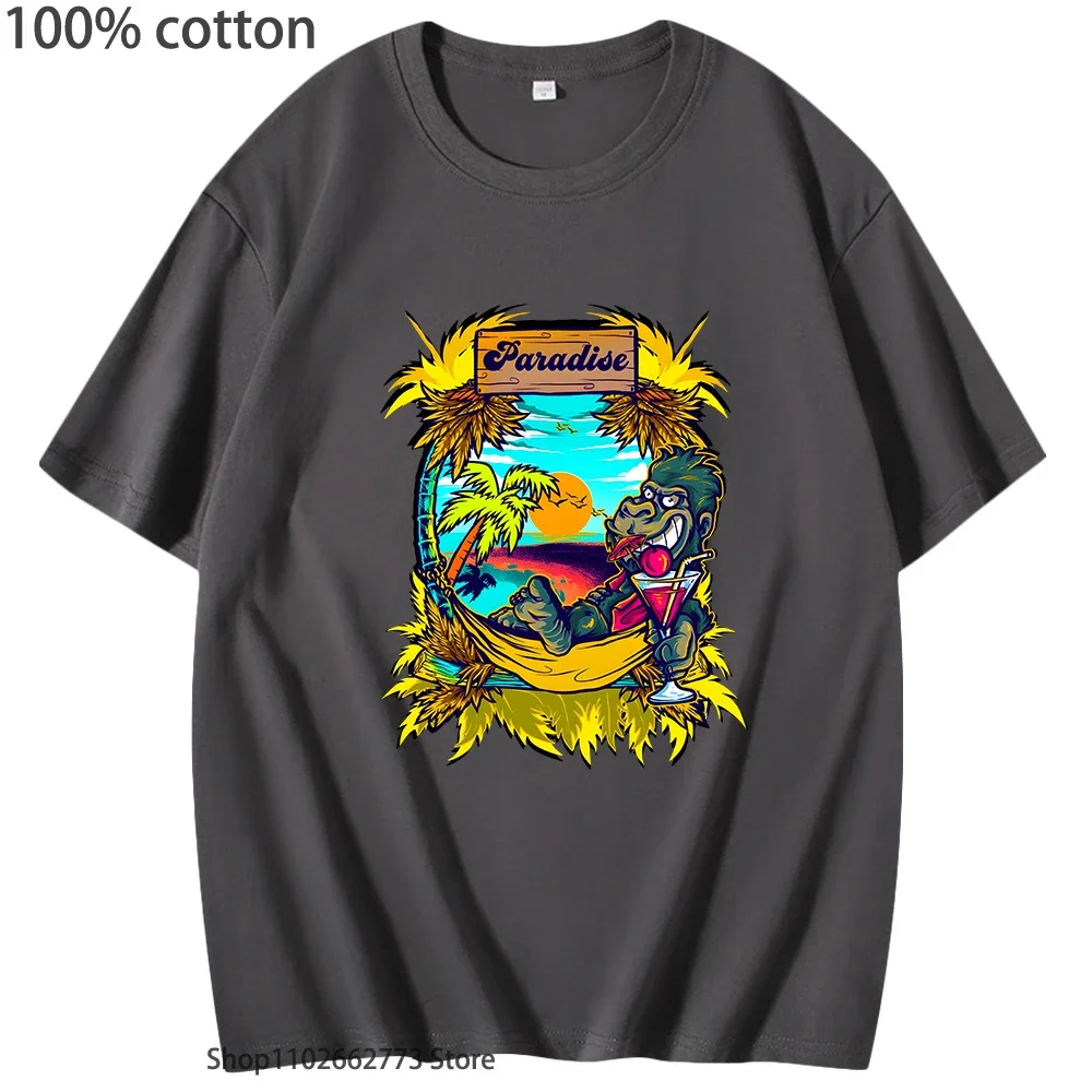 

Plage Paradise Tri-blend T Shirts Cartoon Print Men T-shirts 100% Cotton High Quality Tshirts Short Sleeve Summer Clothes Women