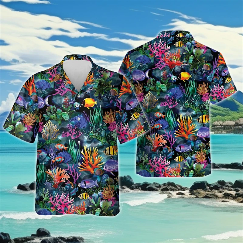 Ocean Fish Graphic Beach Shirts Casual Marine Animal 3D Printed Shirt for Men Clothes Cute Dolphin Whale Blouses Women Male Tops
