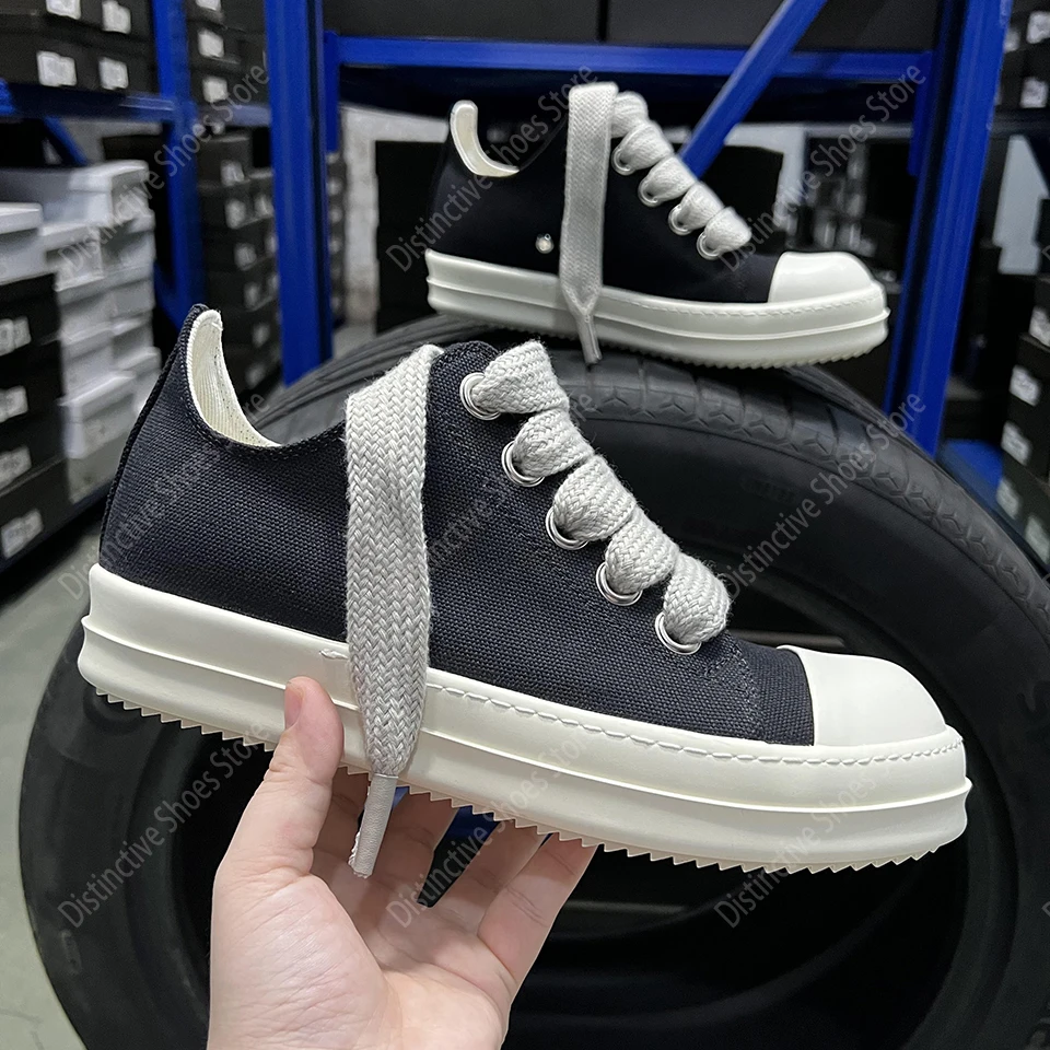 

Brand Men Shoes Canvas Low Top Women Sneakers Classic Quality Round Black Jumbo Lace Up Designer Luxury Thick-sole Casual Shoes