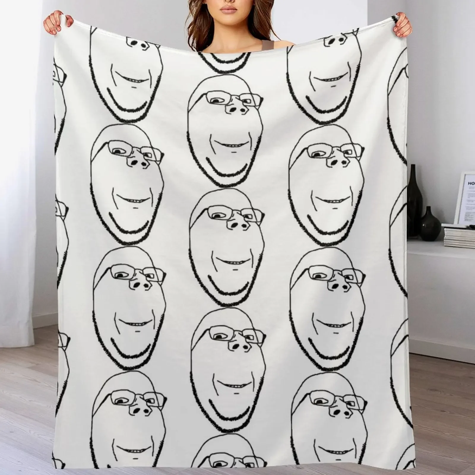 

Smiling Wholesome Wojak Soyjak Throw Blanket Travel cosplay anime Soft Plush Plaid Weighted Blankets