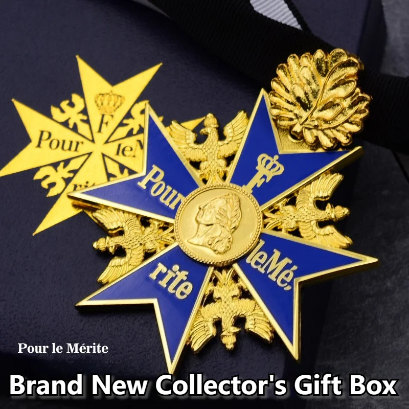 Custom Collection Gift Box Package Blue Max Prussian Military Medal Oak Leaves Historical Collection Souvenir Medal with Box
