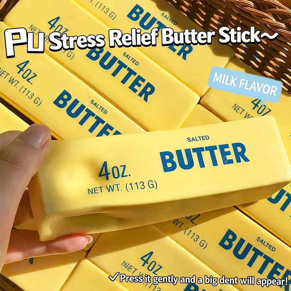 Squishy Simulation Big Butter Stick Fidget Toys Elastic Cube Cheese Stick Funny Squeeze Prank Toy Stress Anxiety Relief Game