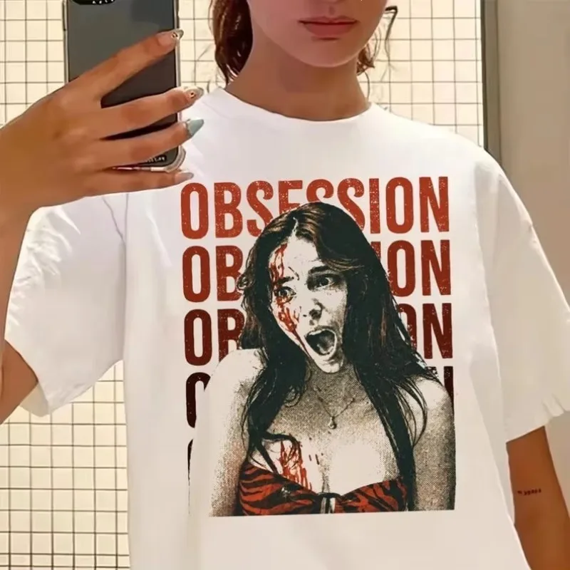 Obsessed with Movies, T-shirt with Horror Girl Pattern, Suitable for Both Men and Women in All Seasons