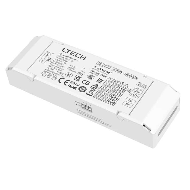 

LTECT 12W 100mA-450mA Constant Current DT6 Led Driver New DALI-2 CCT Dimming Lighting Transformer 100-240V Input,Tunable White