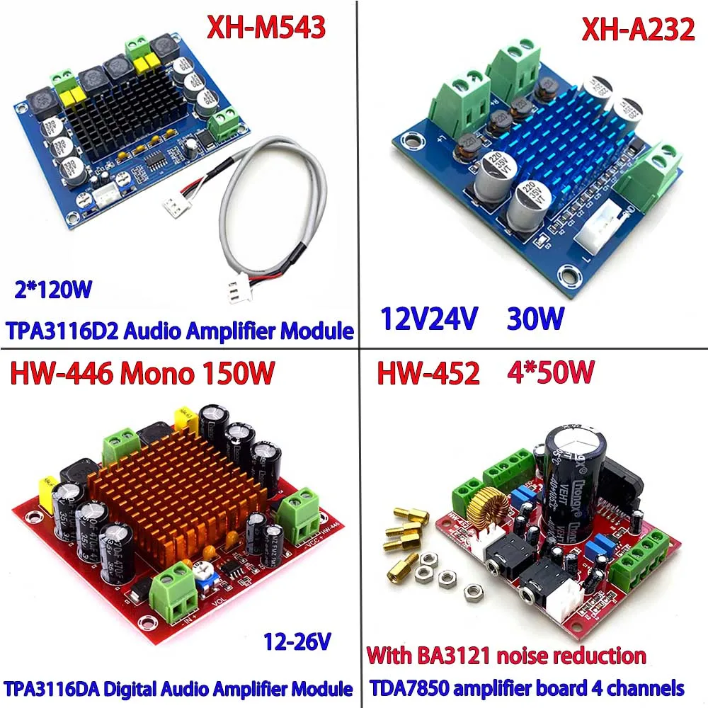 

HW-446 TPA3116DA XH-M543 TPA3116D2 XH-A232 TPA3110 30W+30W 2.0 Channel Digital Stereo Audio Power Amplifier Board DC 8-26V 3A