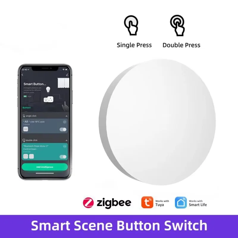 Tuya Zigbee Smart Scene Switch Wireless Remote Control Button - Intelligent Home Automation Works with Alexa & Google Home