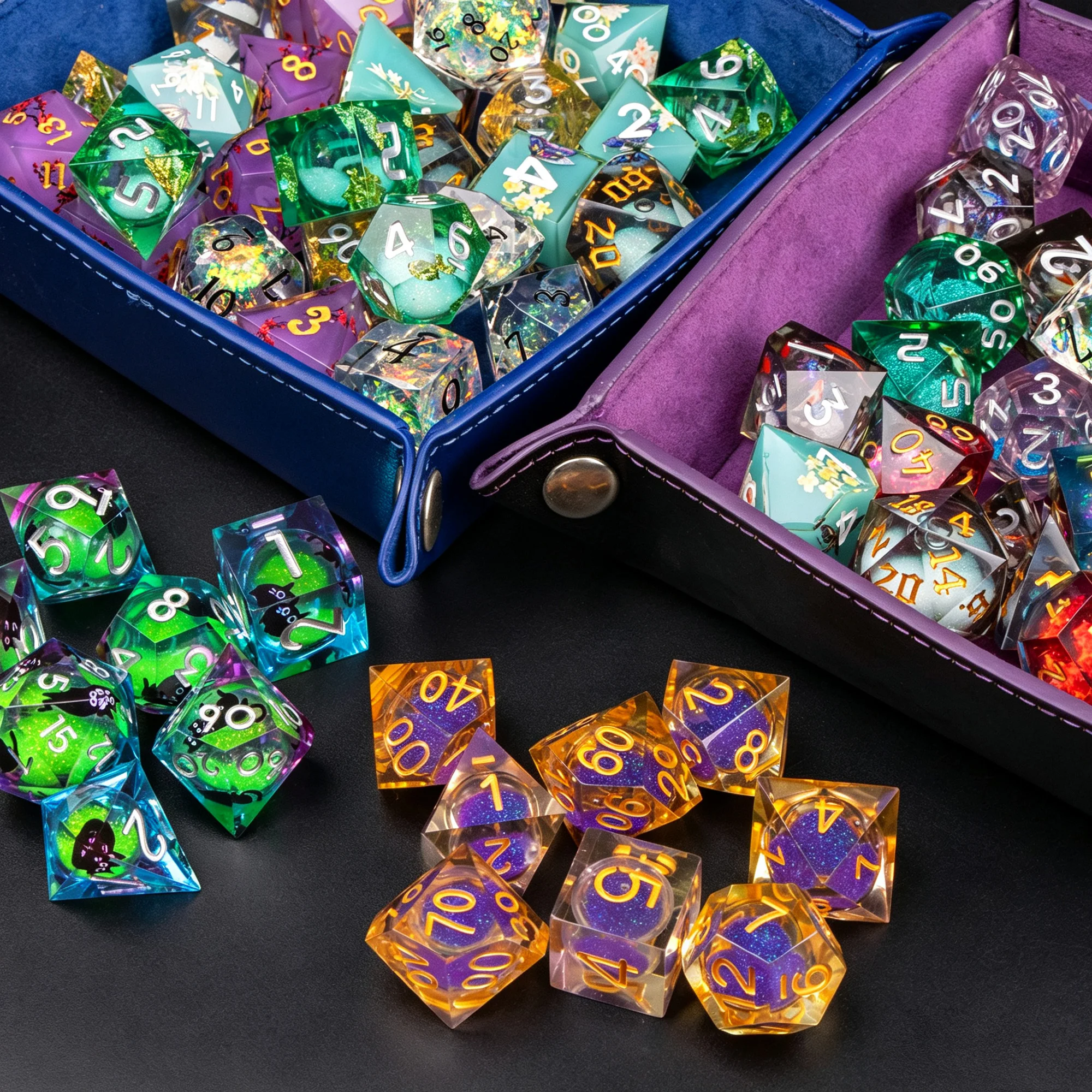 7Pcs Assorted Polyhedral Dice Set Random Patterns Various Materials RPG Dice for DND Tabletop Roleplaying Games