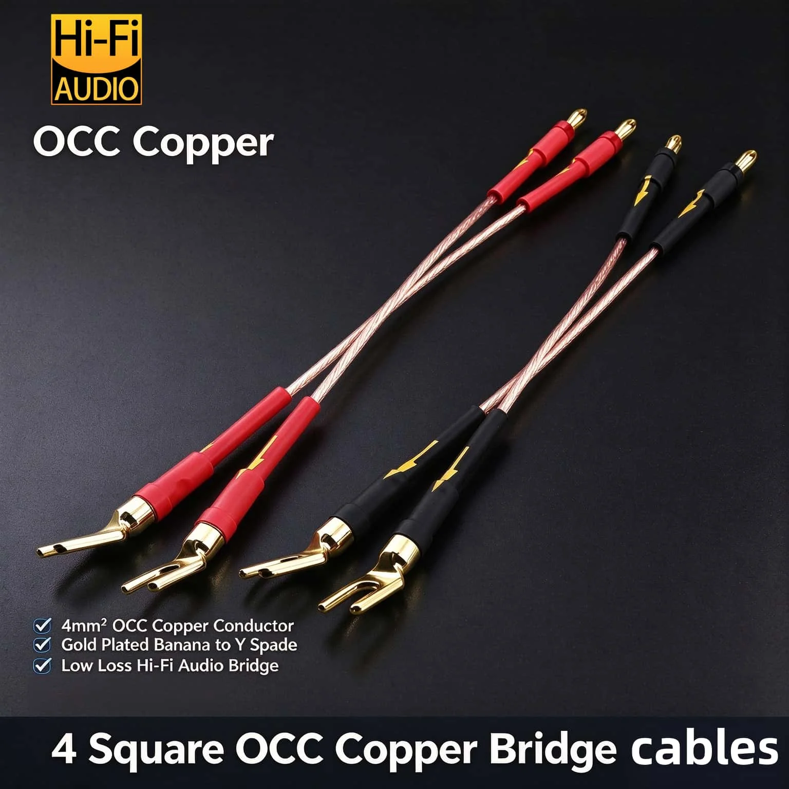 Speaker Jumper Cable 4PCS Bi-Wire Bridge OCC Copper Y Spade Banana Plug PTFE Gold Plated 10 15 20 25cm
