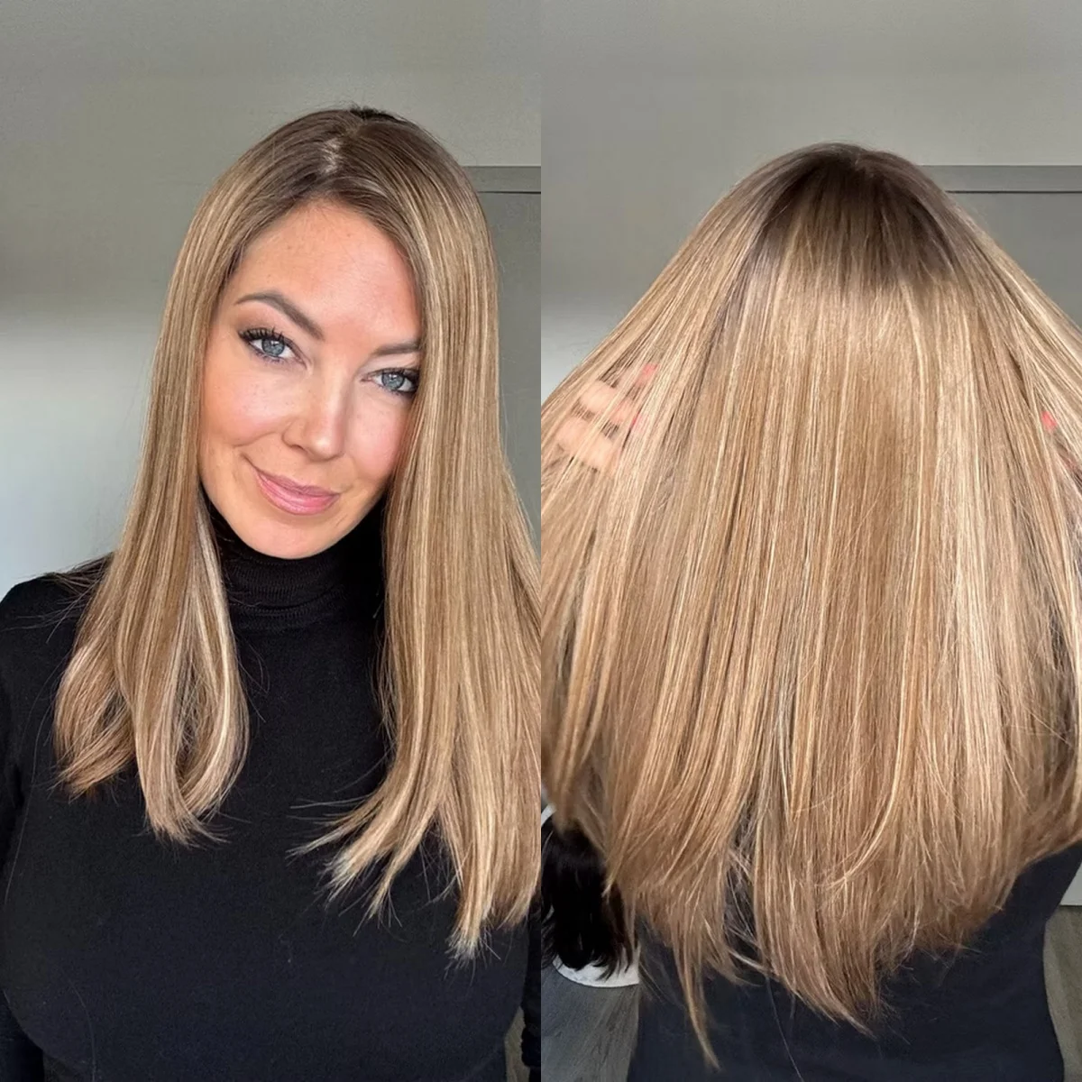 18 Inches Soft Natural Straight 13*4 HD Transparent Lace Wigs Ombre Honey Brown Blonde Highlights Glueless Wigs Synthetic Hair