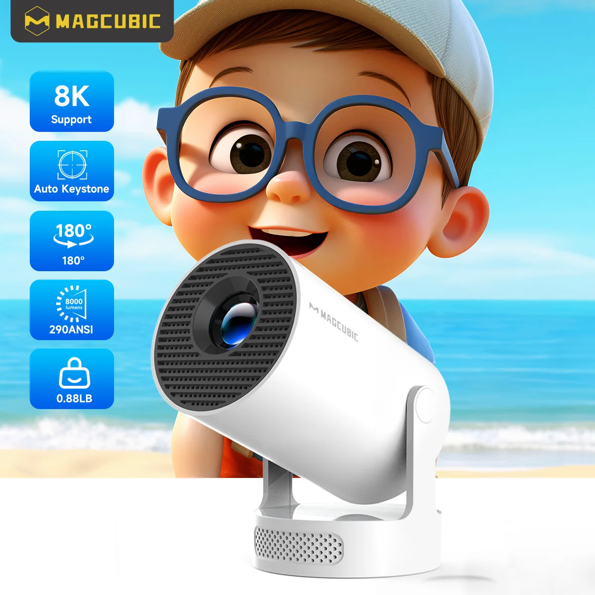 Magcubic HY300Pro+ 8K Mini-Projektor 290ANSI Android 14 Dual WIFI 6 Allwinner H726 BT5.4 Heimkino Outdoor HY300Pro Plus