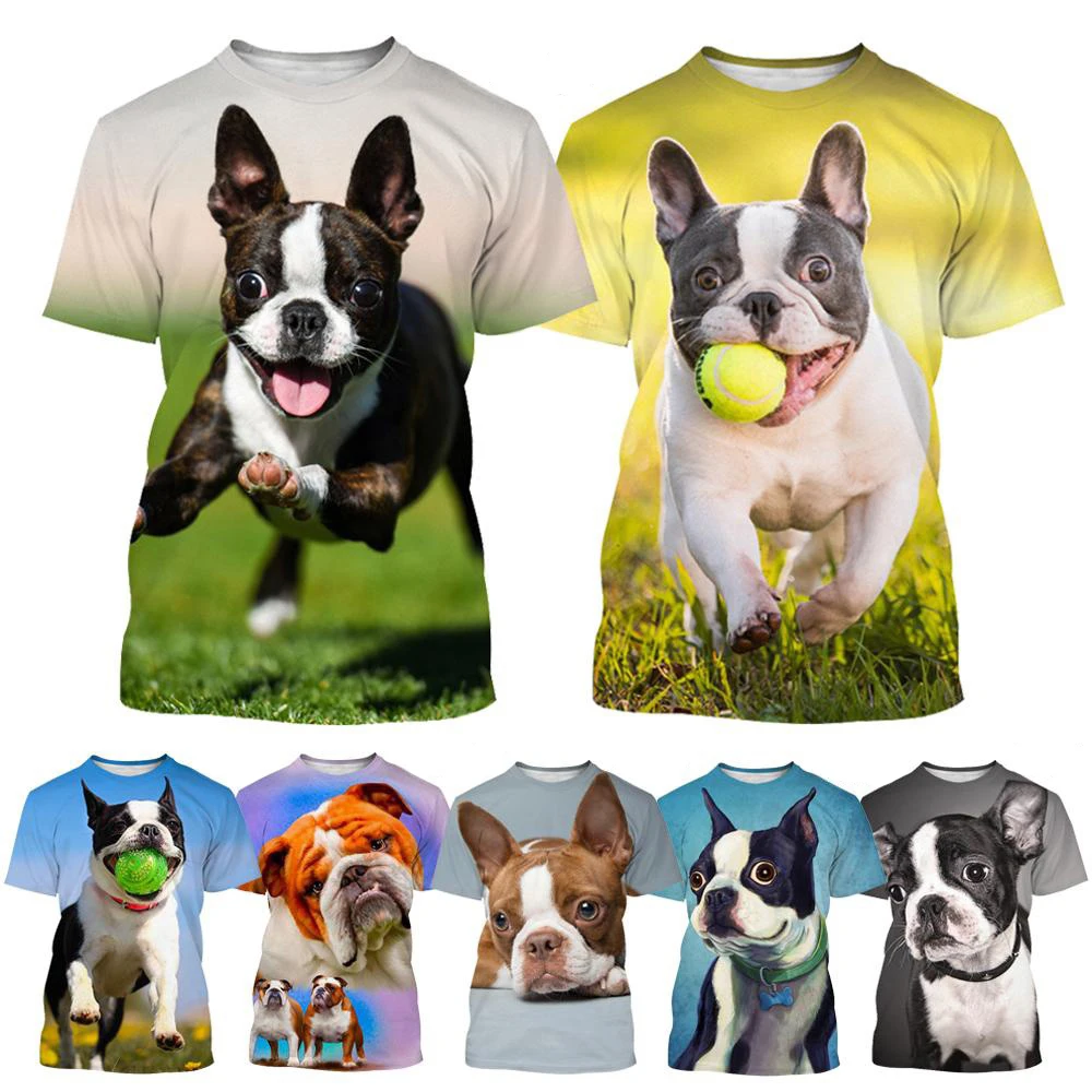 New Fashion Animal Boston Terrier 3D Printed T-Shirt Funny Pet Dog Unisex Casual Short Sleeve Crewneck Shirt Top