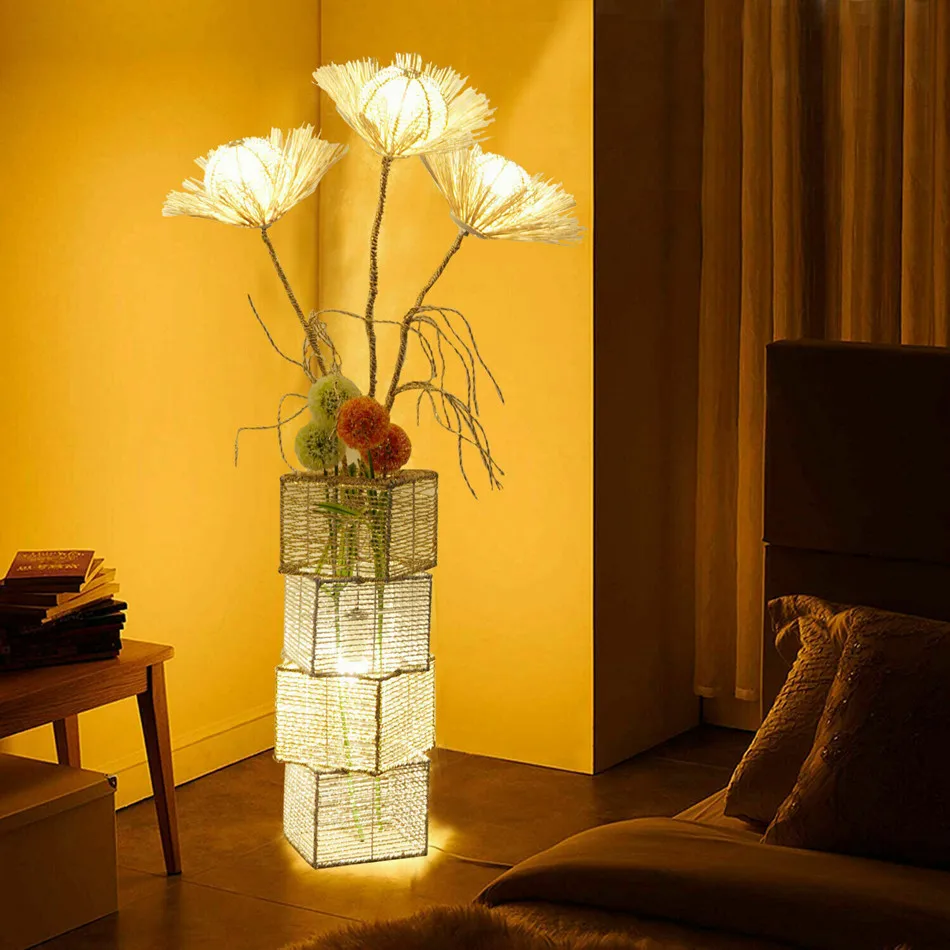 LUVODI Modern Decorative Floor Lamp LED Rattan Standing Lights with Creative Design Light Tree Lantern