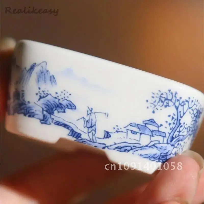 2Sizes Chinese Purple Sand Flower Pot Hand-painted Japanese Square Glazed Ceramic Bonsai Pot Mini Pot Succulent Flower Pot LF173