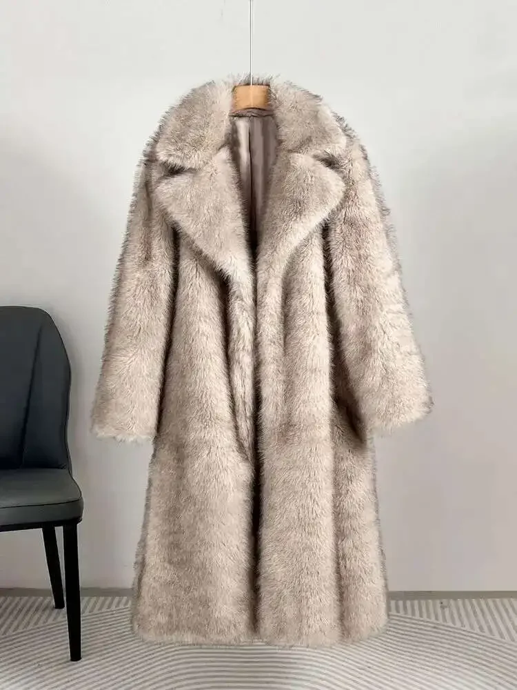 Fashion Faux Fur Coat European Style Lapel All Match Covered Button Loose Casual Long Women's Coats  Winter 2025