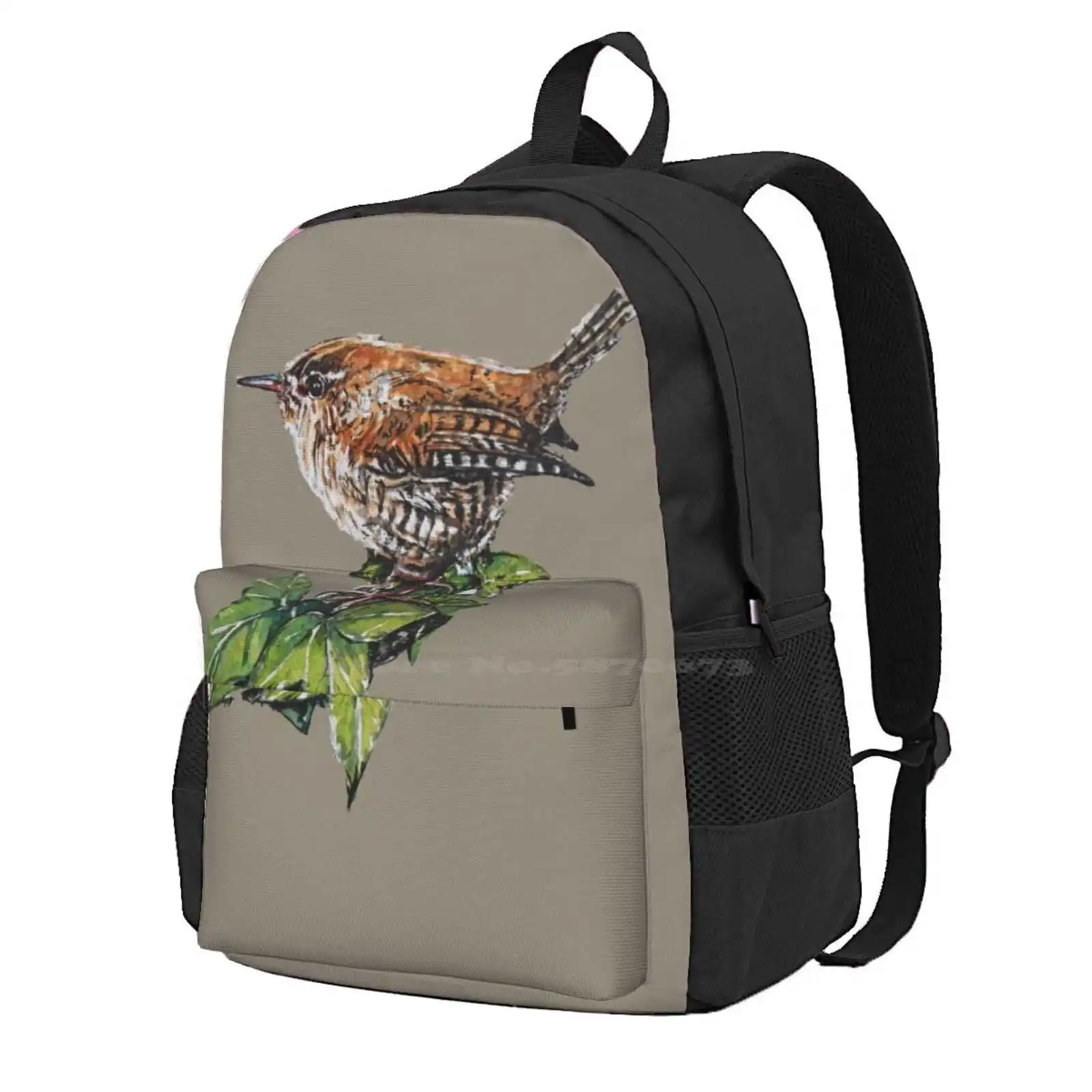 Jenny Wren, Garden Bird Art Hot Sale Schoolbag Backpack Fashion Bags Wren Wild Pattern Watercolour Garden Bird Nature